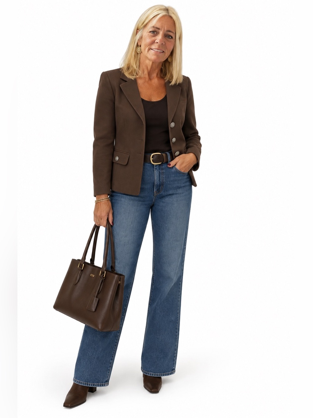 Lana Lee Chocolate Brown Tailored Stretch Blazer Silver Buttons Size 10